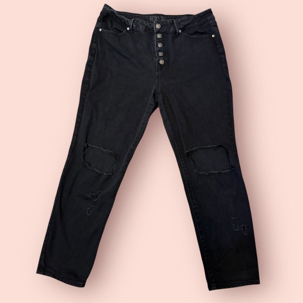 Rewash Distressed Black Button-Fly Jeans